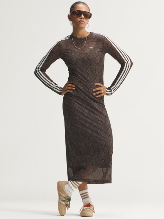 adidas Originals Dresses & Skirts - Adidas Snake Skin Print Maxi Dress Long Sleeve Midi Small NWT Aurora Coffee